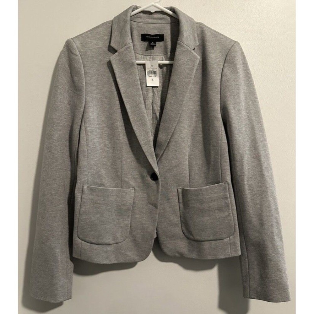 Ann Taylor Gray Heather Blazer Button Rayon Work 6 S Business Preppy Chic Career
